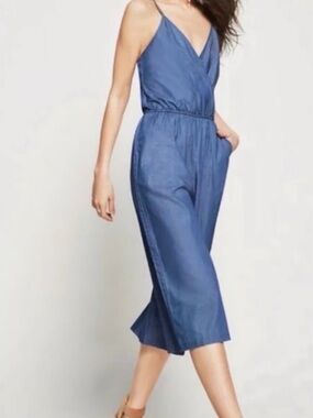 A New Day Blue Sleeveless Wrap-Front Wide-Leg Jumpsuit